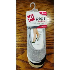 4 Pair Peds Ladies Liner Socks - White Black Gray